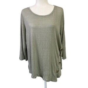 89th & Madison Asymmetrical Gauze Pullover Top 3/4 Sleeve Textured Soft Stretchy